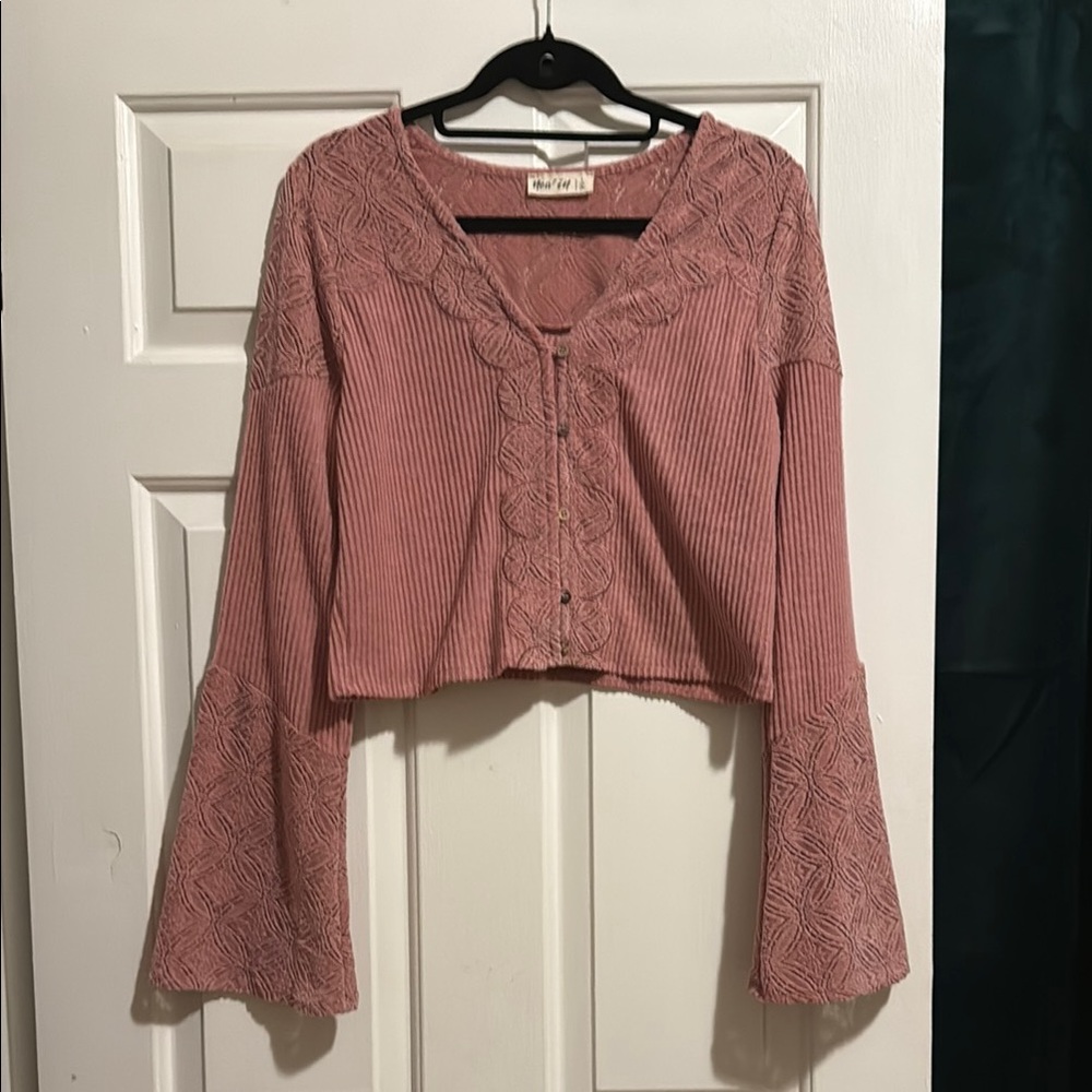 Wild Fable Pink Bell Sleeve Crop Blouse